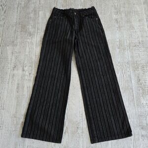 Edikted Striped Wide Leg Jeans Black Grey Lace Trim Waistband Women Size S